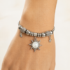 Eternos Acessórios - Pulseira Feminina Aço Inox 316L Berloque Sol Pérola Lua e Estrela