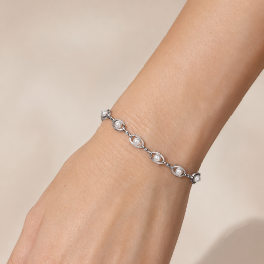 Pulseira Feminina Aço Inox 316L Corrente Pérola