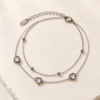Eternos Acessórios - Pulseira Feminina Aço Inox 316L Duas Voltas Bolinha e Coração com Zircônia Cristal