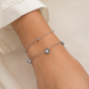 Eternos Acessórios - Pulseira Feminina Aço Inox 316L Duas Voltas Bolinha e Coração com Zircônia Cristal