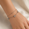 Eternos Acessórios - Pulseira Feminina Aço Inox 316L Duas Voltas Bolinha e Coração com Zircônia Cristal