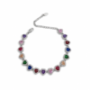 Eternos Acessórios - Pulseira Feminina Aço Inox 316L Corações Cravejados Cristal Colorido Luxo
