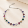Eternos Acessórios - Pulseira Feminina Aço Inox 316L Corações Cravejados Cristal Colorido Luxo