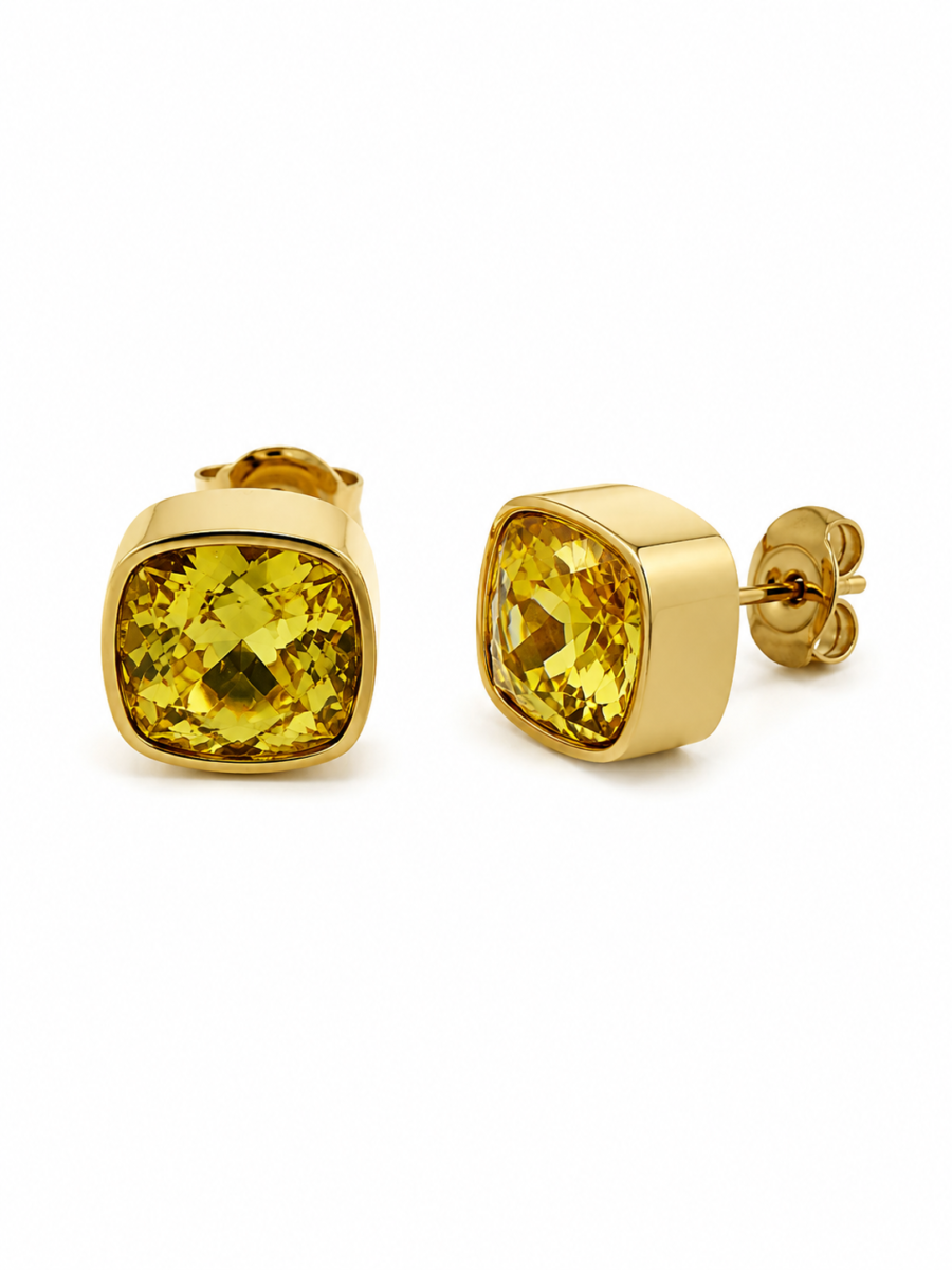 Eternos Acessórios - Brinco Feminino Dourado Aço Inox 316L Quadrado Zircônea Citrino