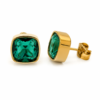 Eternos Acessórios - Brinco Feminino Dourado Aço Inox 316L Quadrado Zircônea Verde Esmeralda