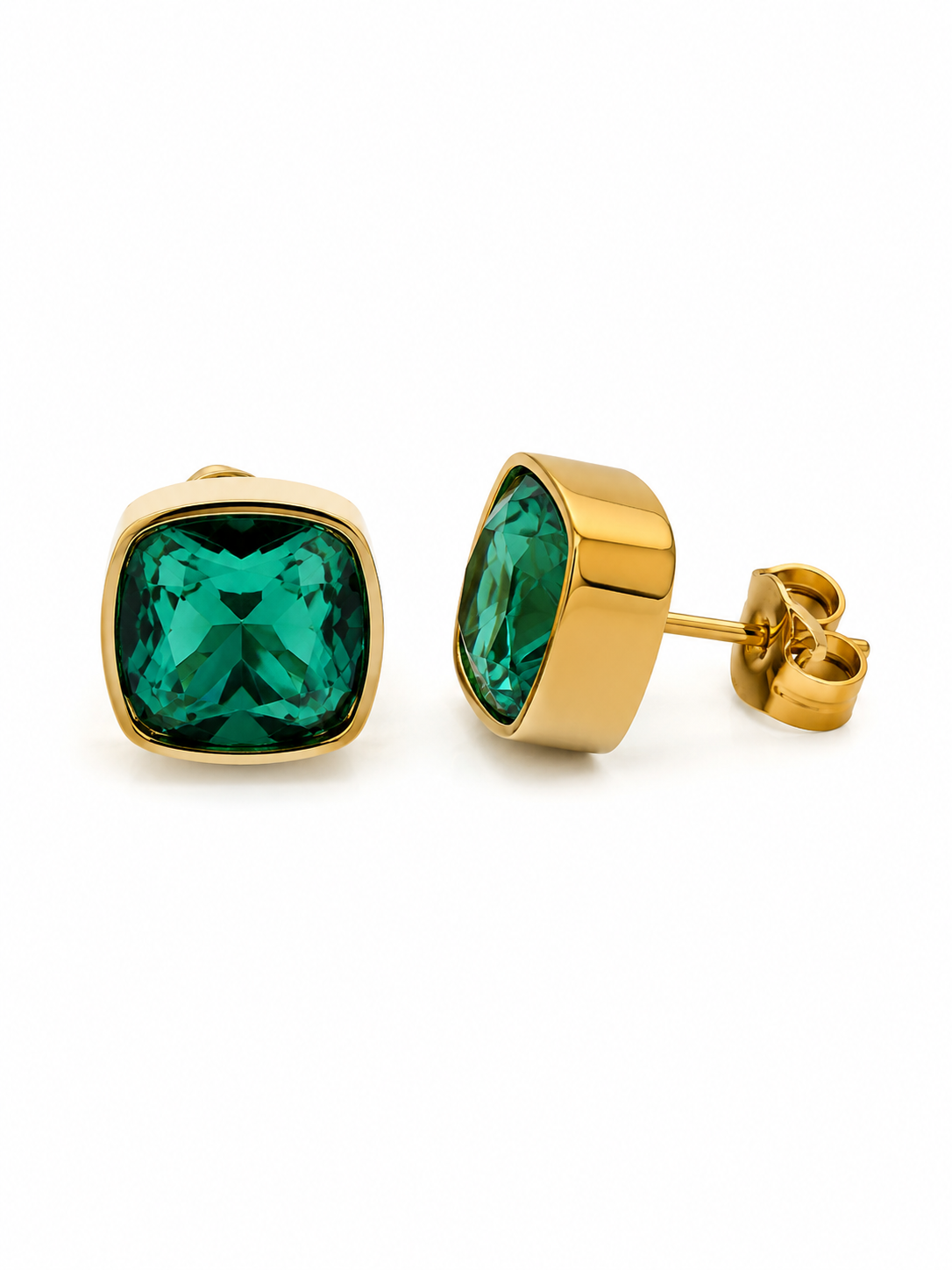 Eternos Acessórios - Brinco Feminino Dourado Aço Inox 316L Quadrado Zircônea Verde Esmeralda Brinco Feminino Dourado Aço Inox 316L Quadrado Zircônea Verde Esmeralda - Imagem 3