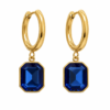 Eternos Acessórios - Brinco Feminino Argola Dourado Aço Inox 316L Zircônea Azul Safíra