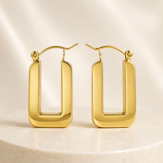 Brinco Feminino Argola U Dourado Aço Inoxidável 316L