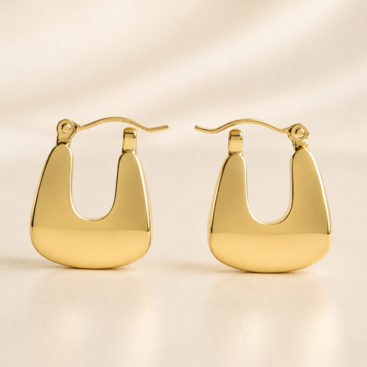 Brinco Feminino Argola Dourado Aço Inoxidável 316L Leque