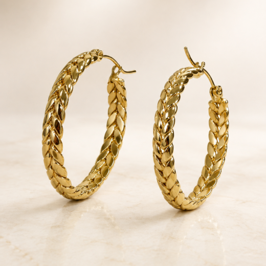 Brinco Feminino Argola Corda Grande Dourado Aço Inoxidável 316L