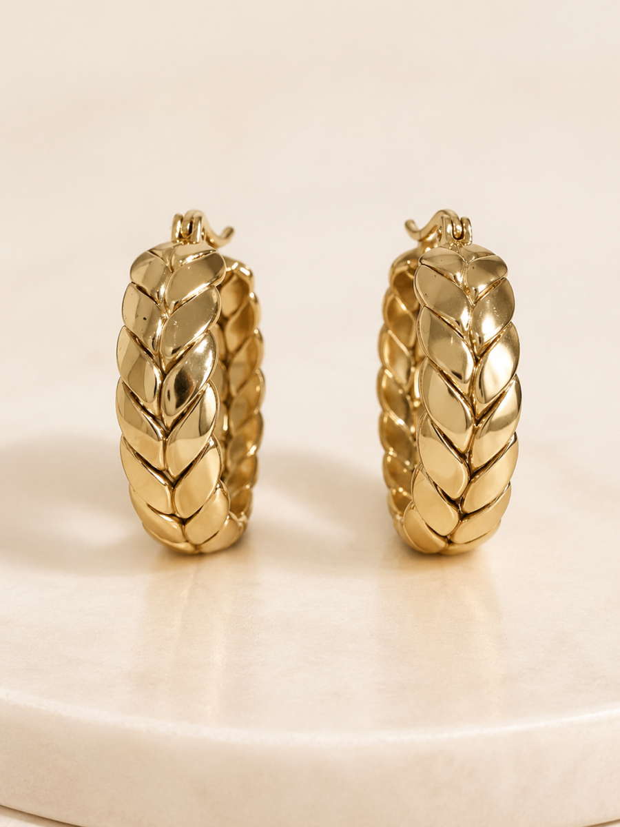 Eternos Acessórios - Brinco Feminino Argola Corda Dourado Aço Inoxidável 316L