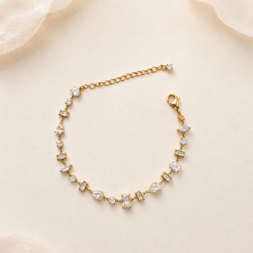 Pulseira Feminina Romana Luxo Zircônea Fusion Cristais Dourada