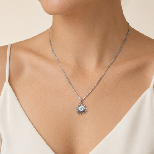 Colar Feminino Aço Inox 316L Sol Corrente Veneziana