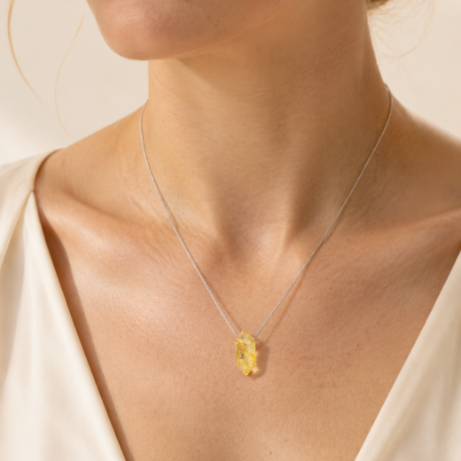Colar Feminino Aço Inoxidável 316L Pedra Natural Citrino