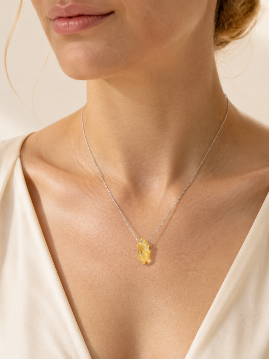 Eternos Acessórios - Colar Feminino Aço Inoxidável 316L Pedra Natural Citrino Eternos Acessórios - Colar Feminino Aço Inoxidável 316L Pedra Natural Citrino
