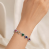 Eternos Acessórios - Pulseira Feminina Aço Inox 316L Corações Cravejados Cristal Colorido Luxo