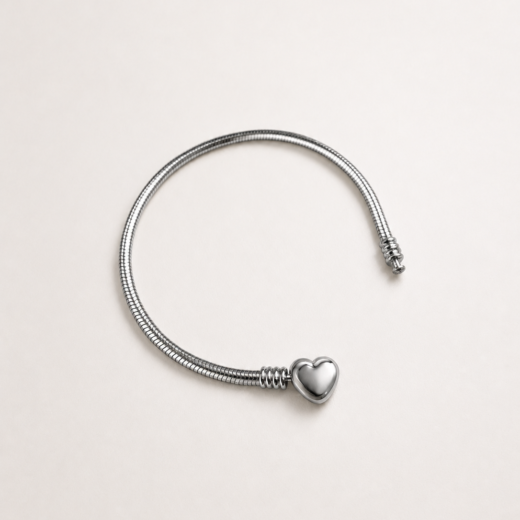 Pulseira Feminina Aço Inox 316L Corrente Berloque Fecho de Coração
