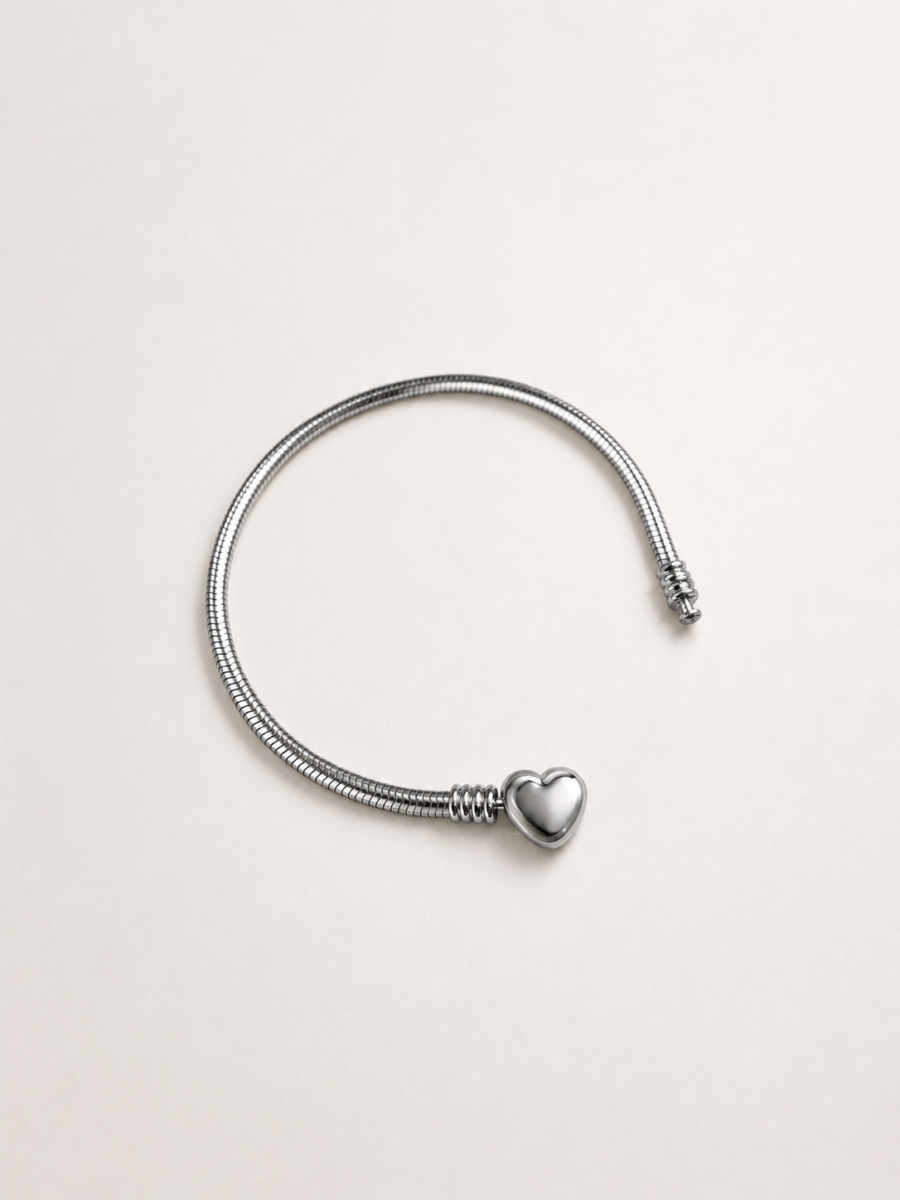 Eternos Acessórios - Pulseira Feminina Aço Inox 316L Corrente Berloque Fecho de Coração