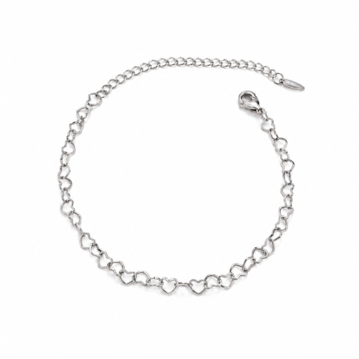 Pulseira Feminina Aço Inox 316L Corações Vazados