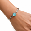 Eternos Acessórios - Pulseira Feminina Aço Inox 316L Corrente Pingente Redondo Azul Opal