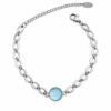 Eternos Acessórios - Pulseira Feminina Aço Inox 316L Corrente Pingente Redondo Azul Opal
