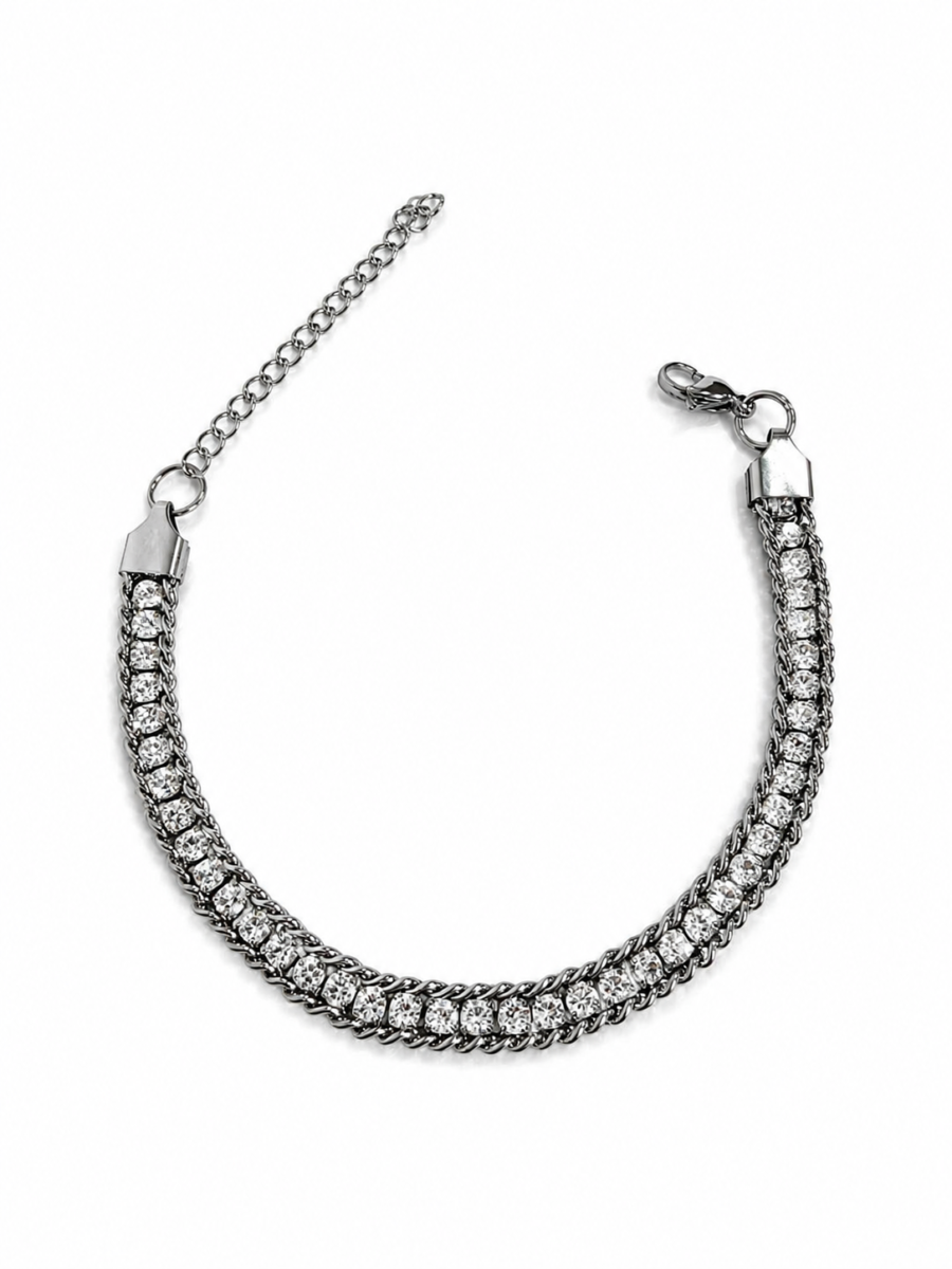 Eternos Acessórios - Pulseira Feminina Aço Inox 316L Riviera Cristal