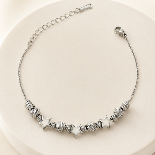 Pulseira Feminina Aço Inox 316L Estrelas Madri Pérola