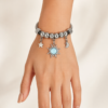 Eternos Acessórios - Pulseira Feminina Aço Inox 316L Berloque Sol Azul Estrela e Lua
