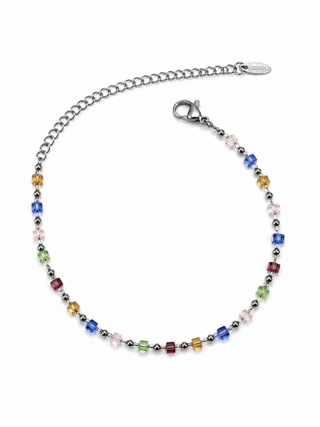 Eternos Acessórios - Pulseira Feminina Aço Inox 316L Bolinhas e Cristais Coloridos