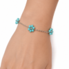Eternos Acessórios - Pulseira Feminina Aço Inox 316L Flores Azul Turqueza