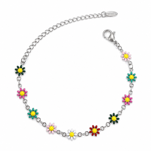 Pulseira Feminina Aço Inox 316L Margarida Colorida