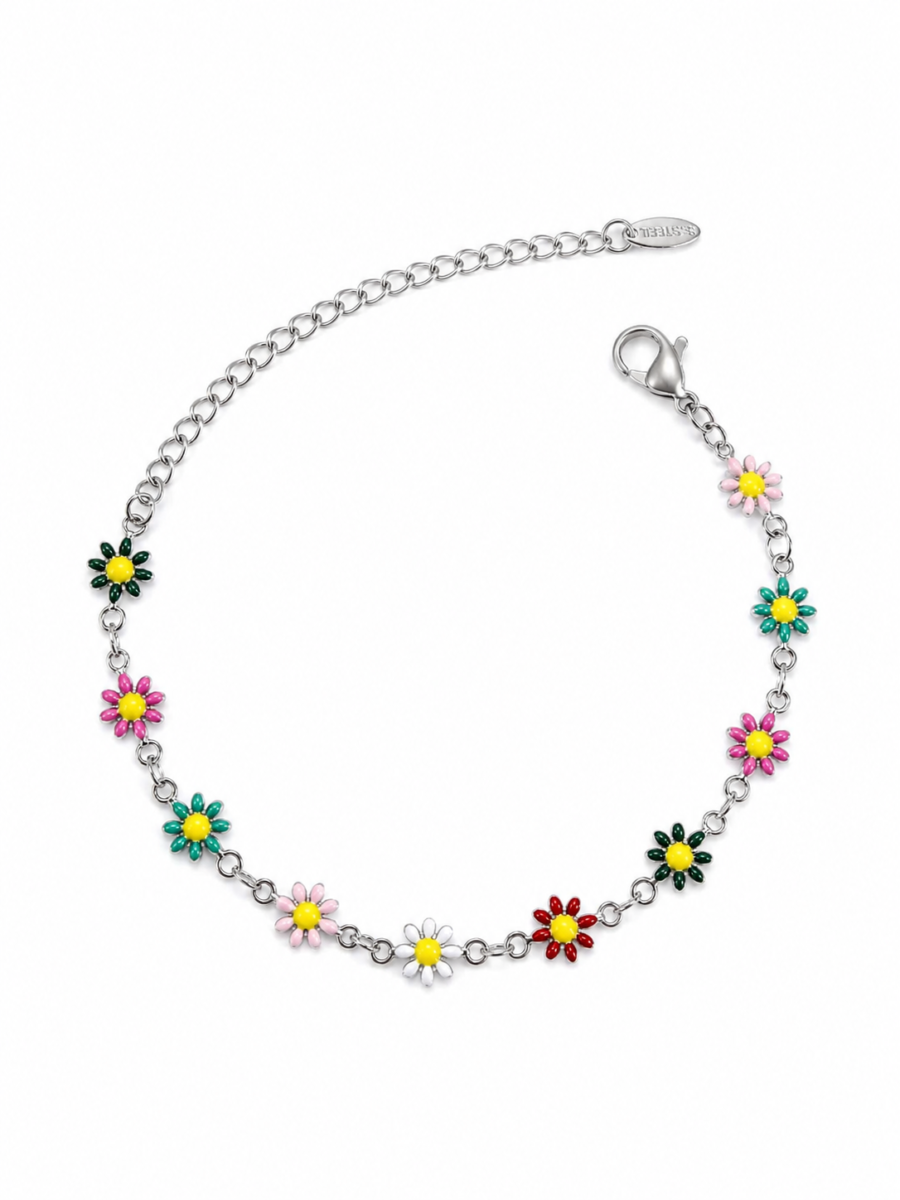 Eternos Acessórios - Pulseira Feminina Aço Inox 316L Margarida Colorida