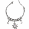 Eternos Acessórios - Pulseira Feminina Aço Inox 316L Berloques Sol Boreal, Lua e Estrela Eternos Acessórios - Pulseira Feminina Aço Inox 316L Berloques Sol Boreal, Lua e Estrela