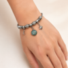 Eternos Acessórios - Pulseira Feminina Aço Inox 316L Berloque Pedra Exotérica Lua e Estrela