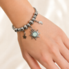 Eternos Acessórios - Pulseira Feminina Aço Inox 316L Berloque Sol Verde Lua e Estrela