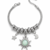 Eternos Acessórios - Pulseira Feminina Aço Inox 316L Berloque Sol Verde Lua e Estrela