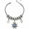 Eternos Acessórios - Pulseira Feminina Aço Inox 316L Berloque Sol Boreal Lua e Estrela
