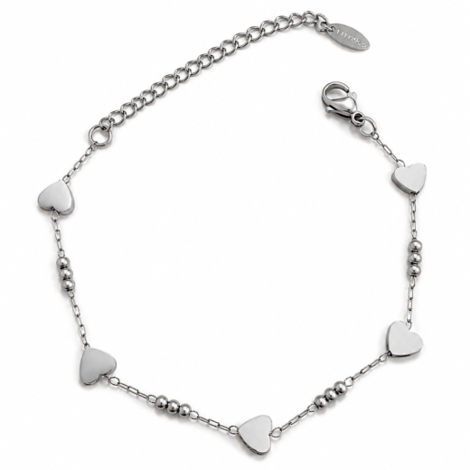 Pulseira Feminina Aço Inox 316L Bolinha e Coração Liso