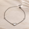 Eternos Acessórios - Pulseira Feminina Aço Inox 316L Corrente Pingente Coração Pérola e Cristais