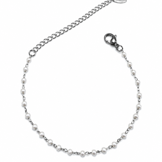 Pulseira Feminina Aço Inox Corrente Bolinha Pérola
