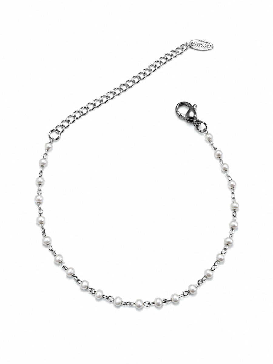 Eternos Acessórios - Pulseira Feminina Aço Inox Corrente Bolinha Pérola