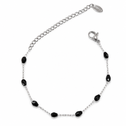 Pulseira Feminina Aço Inox 316L Cristais Preto Fino