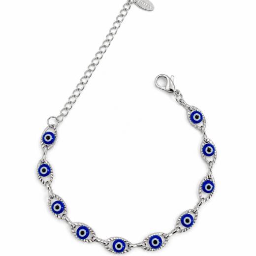 Pulseira Feminina Aço Inox 316L Corrente Olho Grego Escuro