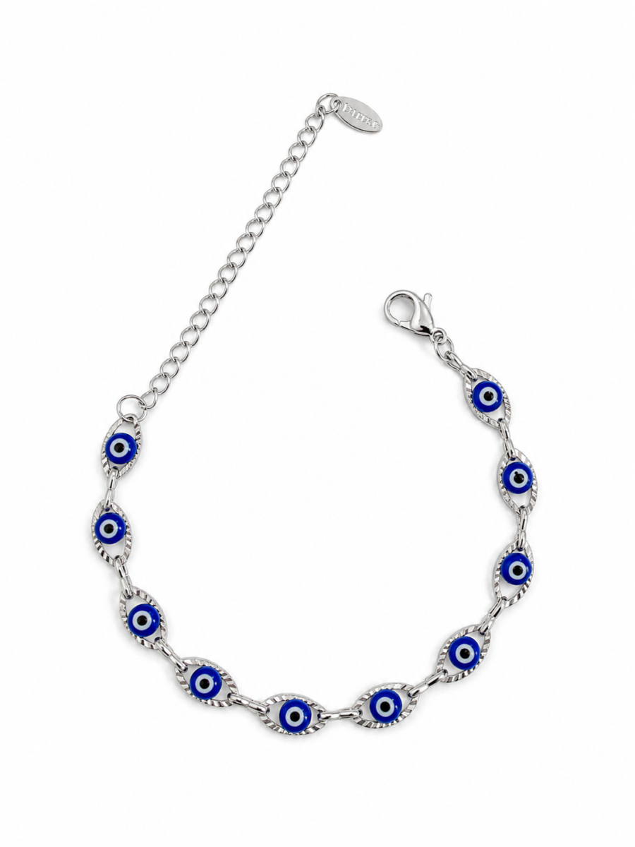 Eternos Acessórios - Pulseira Feminina Aço Inox 316L Corrente Olho Grego Escuro