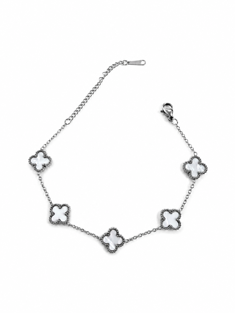 Eternos Acessórios - Pulseira Feminina Aço Inox 316L Corrente Trevo Branco
