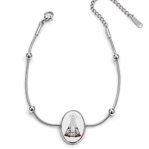 Pulseira Feminina Aço Inox 316L Corrente de Bolinha e Ns Aparecida