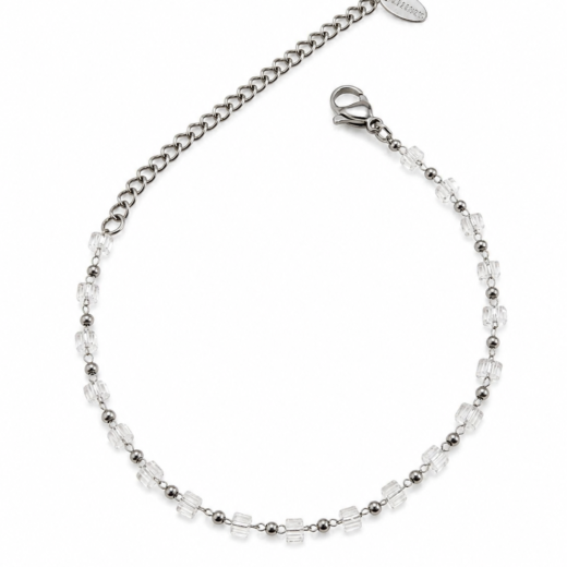 Pulseira Feminina Aço Inox 316L Corrente Bolinha e Cristais