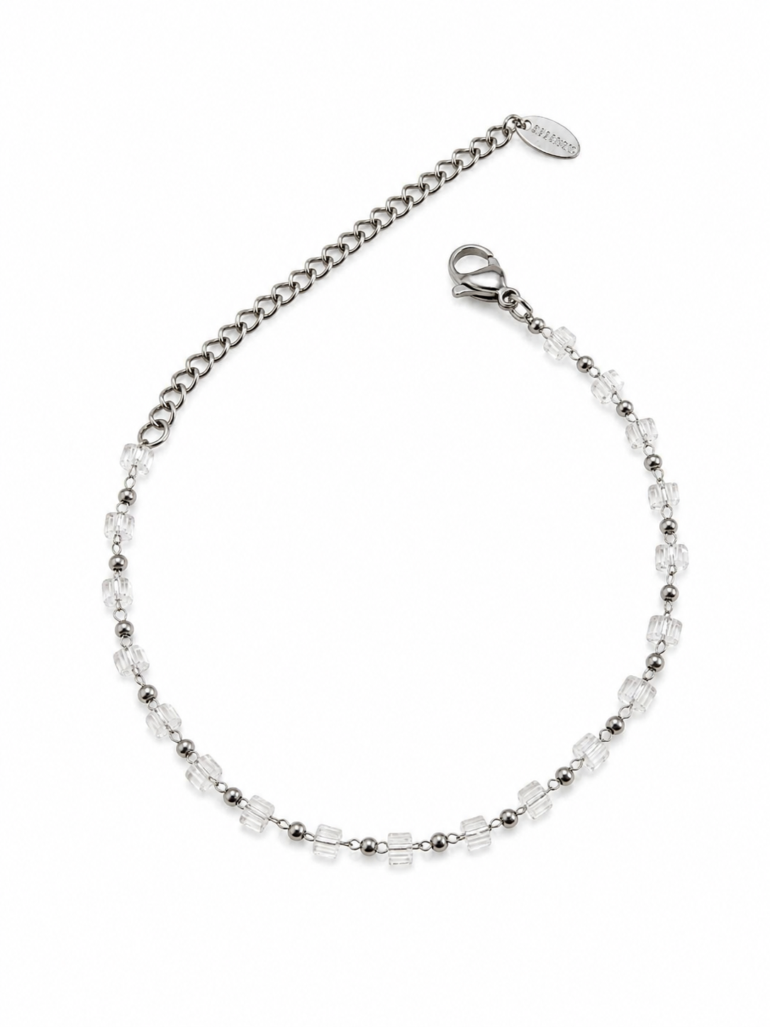 Eternos Acessórios - Pulseira Feminina Aço Inox 316L Corrente Bolinha e Cristais Pulseira Feminina Aço Inox 316L Corrente Bolinha e Cristais