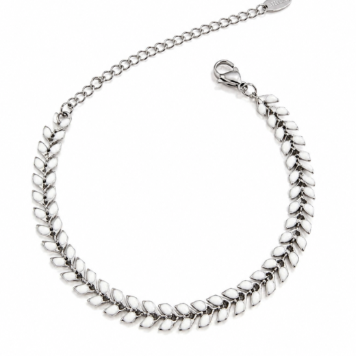 Pulseira Feminina Aço Inox 316L Corrente Raminho Branco
