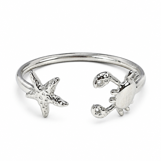 Bracelete Feminino Aço Inox 316L Carangueijo e Estrela